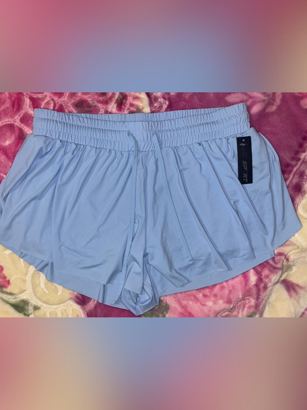 Light Blue Women's Athletic Shorts with Drawstring Waist
